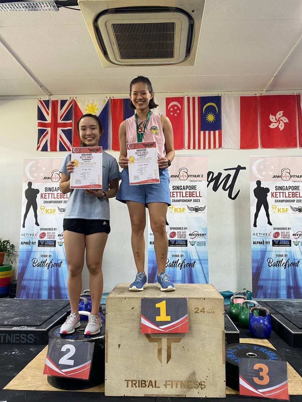 Podium ceremony at Singapore Kettlebell Championship 2023 at Tribal Fitness