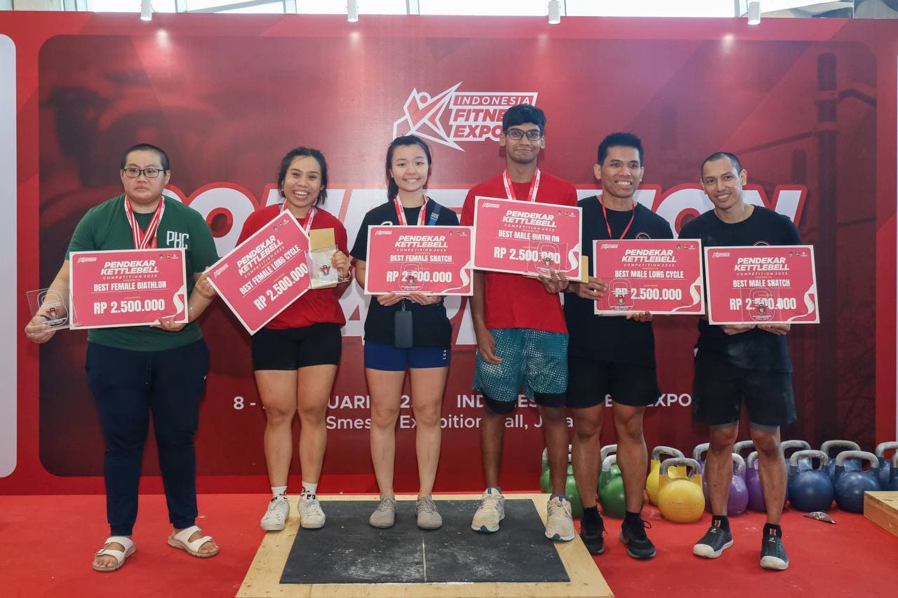 Singapore kettlebell sport team on podium at Indonesia Fitness Expo competition